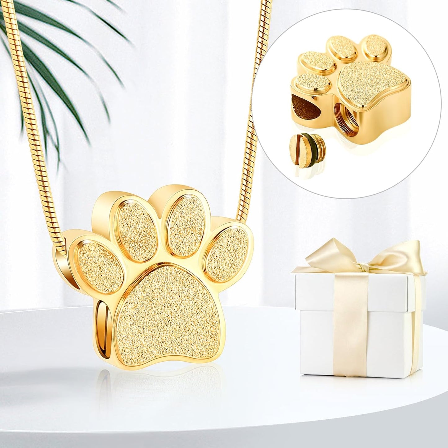 Pet Urns For Dogs/Cats - Pet Ashes Necklace - Paw Print Urn Necklace with Mini Keepsake Urn Memorial Ash Jewelry