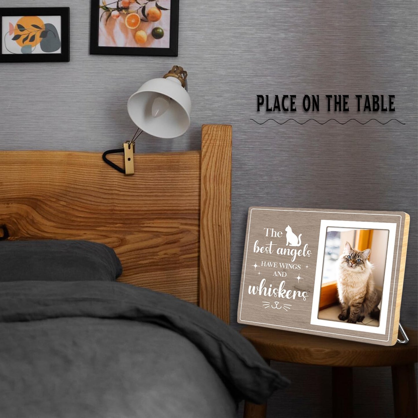 Cat Picture Frame, Cat Memorial Wooden Photo Frame, Pet Remembrance Gift, Sympathy Gift for Pet Owner, Cat Memorial Gifts for Loss of Cat, The Best Angels Have Wings and Whiskers (Gray, 4 x 6 Photo)