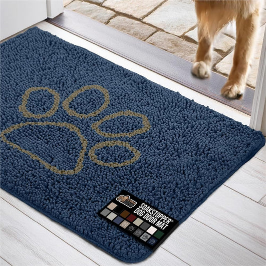 GORILLA GRIP Dog Doormat, Absorbent Doormats for Muddy Dogs Paws, 36x24 Machine Washable Soakstopper Rugs, Cleaner Floors, US Designed Pet Bed Door Mat, Indoor Entrance Pets Rug, Navy