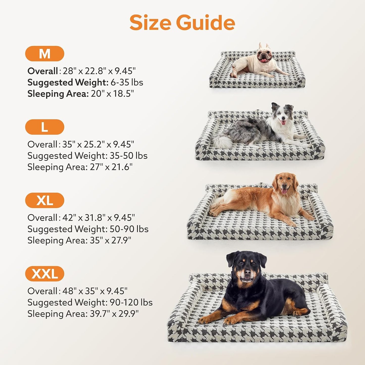 FURTIME Orthopedic Dog Beds Large Sized Dog, XXL Washable Memory Foam Pet Couch Bed with Removable Washable Cover, Non-Slip Bottom with Bolster Sides, Grey