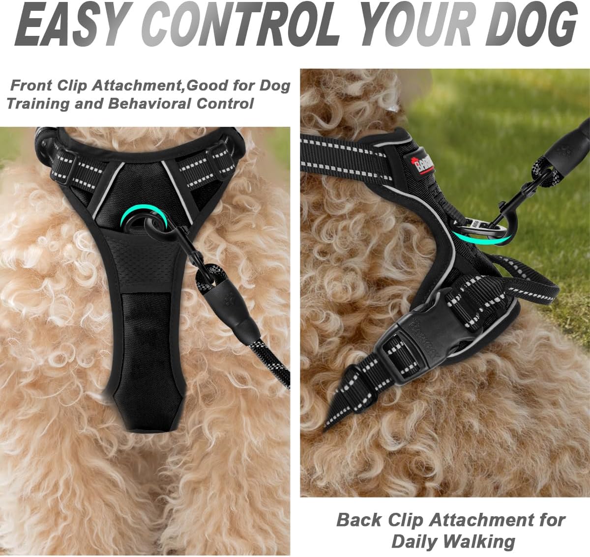 BARKBAY No Pull Dog Harness Front Clip Heavy Duty Reflective Easy Control Handle for Large Dog Walking(Black,XS)