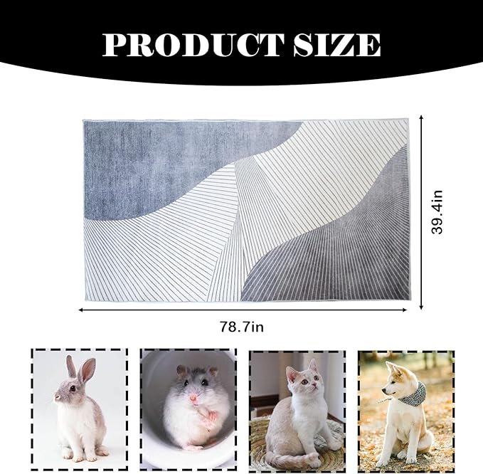 kathson 78.7×39.4in Extra Large Rabbit Cage Liner,Washable Bunny Floor Mat Reusable Non Slip Pet Playpen Mat for Hamster Chinchilla Cat Dog Guinea Pig