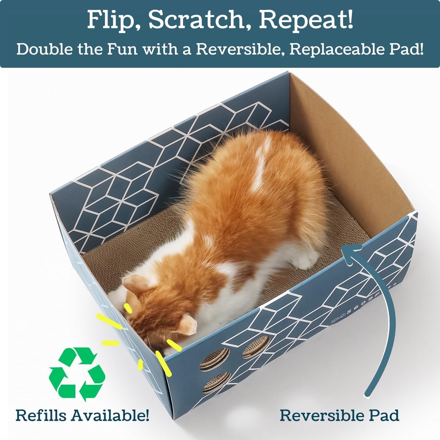 Heavy Duty Cardboard Cat Scratch Box with Refillable Double-Sided Cat Scratcher Pad for Indoor Cats