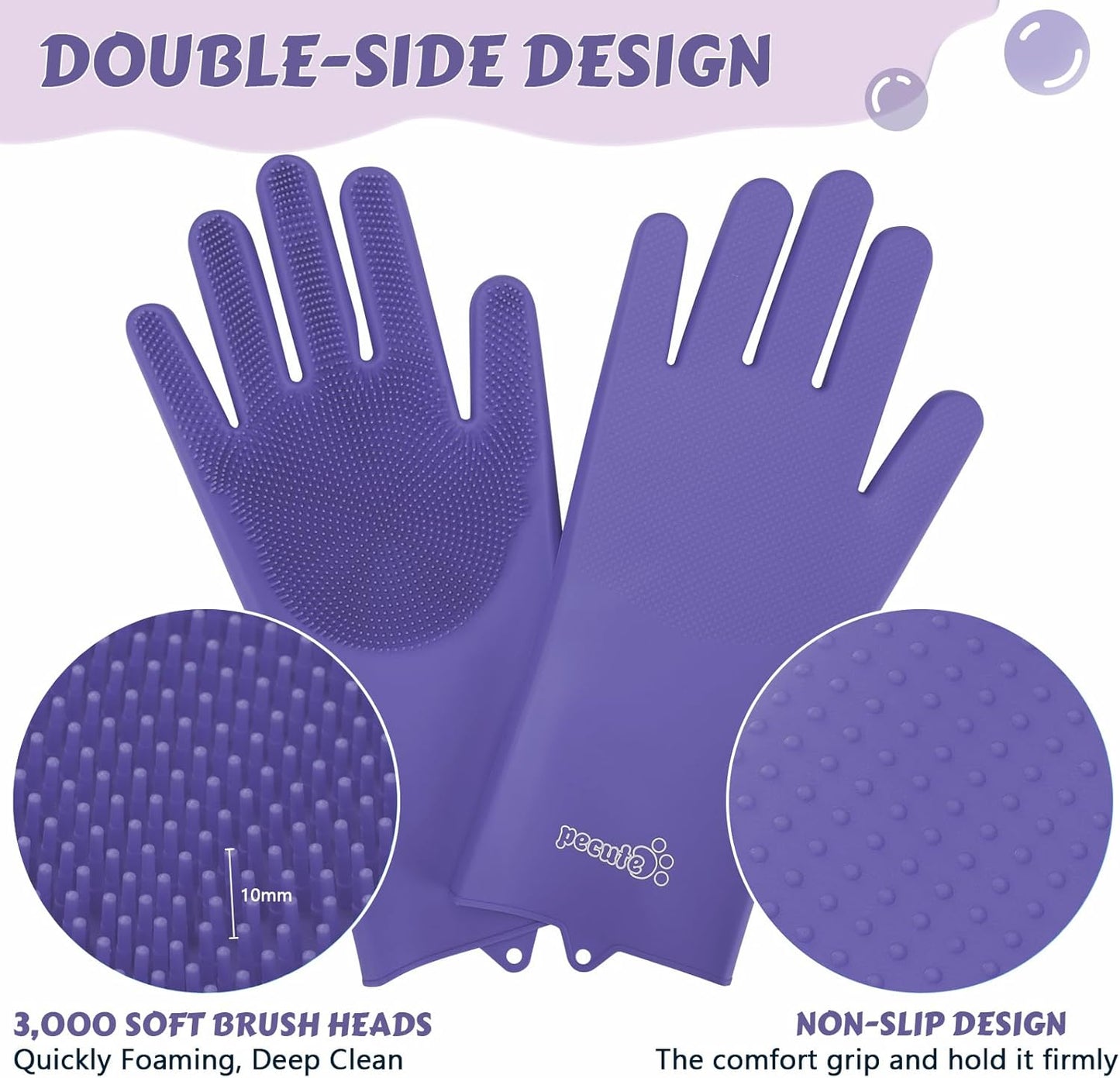 Pecute Heat Resistant Silicone Grooming Gloves with High-Density Teeth and Enhanced Five Finger Design for Bathing and Massaging Dogs and Cats