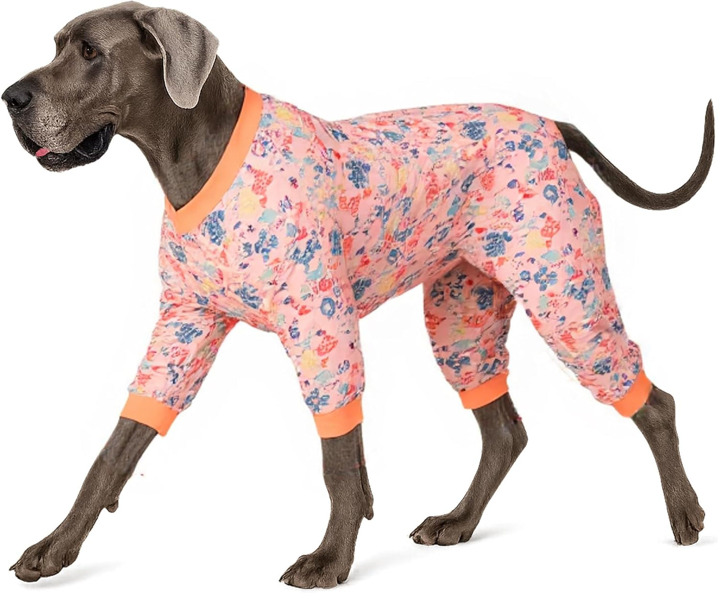 LovinPet Large Dog Pajamas, Pet Anxiety Relief Shirt, Pet Pajamas for Dogs, Anti Licking, Dog Surgery Recovery Clothes, Breathable Stretchy Fabric, Red, Shimmering Blooms Blush Print, Medium