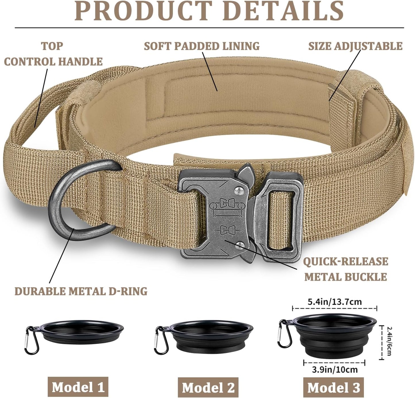 COOYOO Dog Collar,3 Piece Set Tactical Dog Collars, Adjustable Military Training Nylon Dog Collar with Control Handle and Heavy Metal Buckle for Medium and Large Dogs