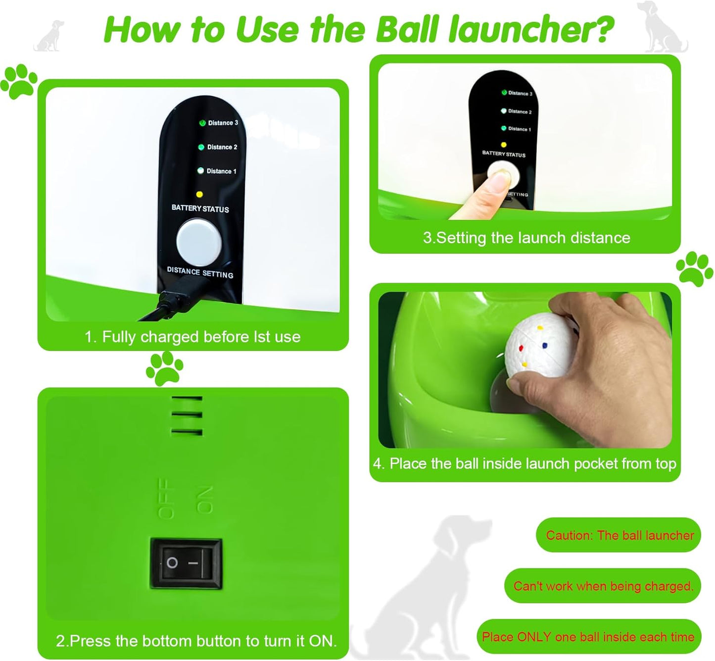 Automatic Dog Ball Launcher, Upgraded Interactive Dog Balls Thrower with 3 Distance 29Ft-79Ft, Remote Control Ball Launcher for Medium & Large Dogs, 5 Etpu Balls Included (Lime Green)