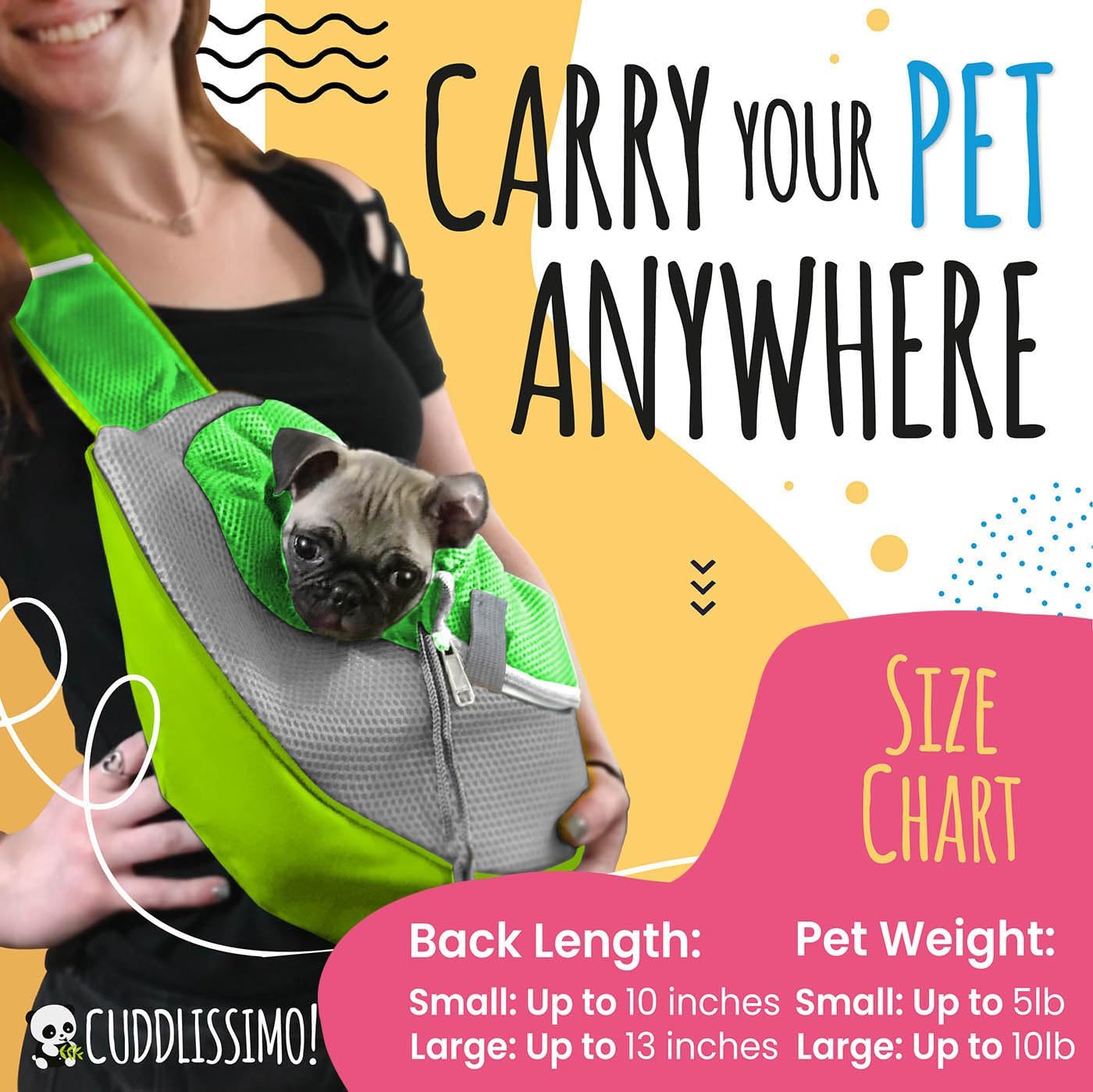 Pet Sling Carrier - Small Dog Puppy Cat Carrying Bag Purse Pouch - For Pooch Doggy Doggie Yorkie Chihuahua Baby Papoose Bjorn -Hiking Travel Front Chest Body Holder Pack To Wear (Green-L)