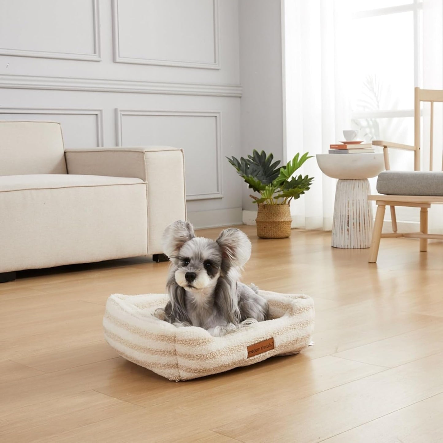 Modern Threads Plush Sherpa Pet Bed for Small and Medium Dogs Ultra Soft Cuddler with Raised Edges for Extra Comfort, Beige