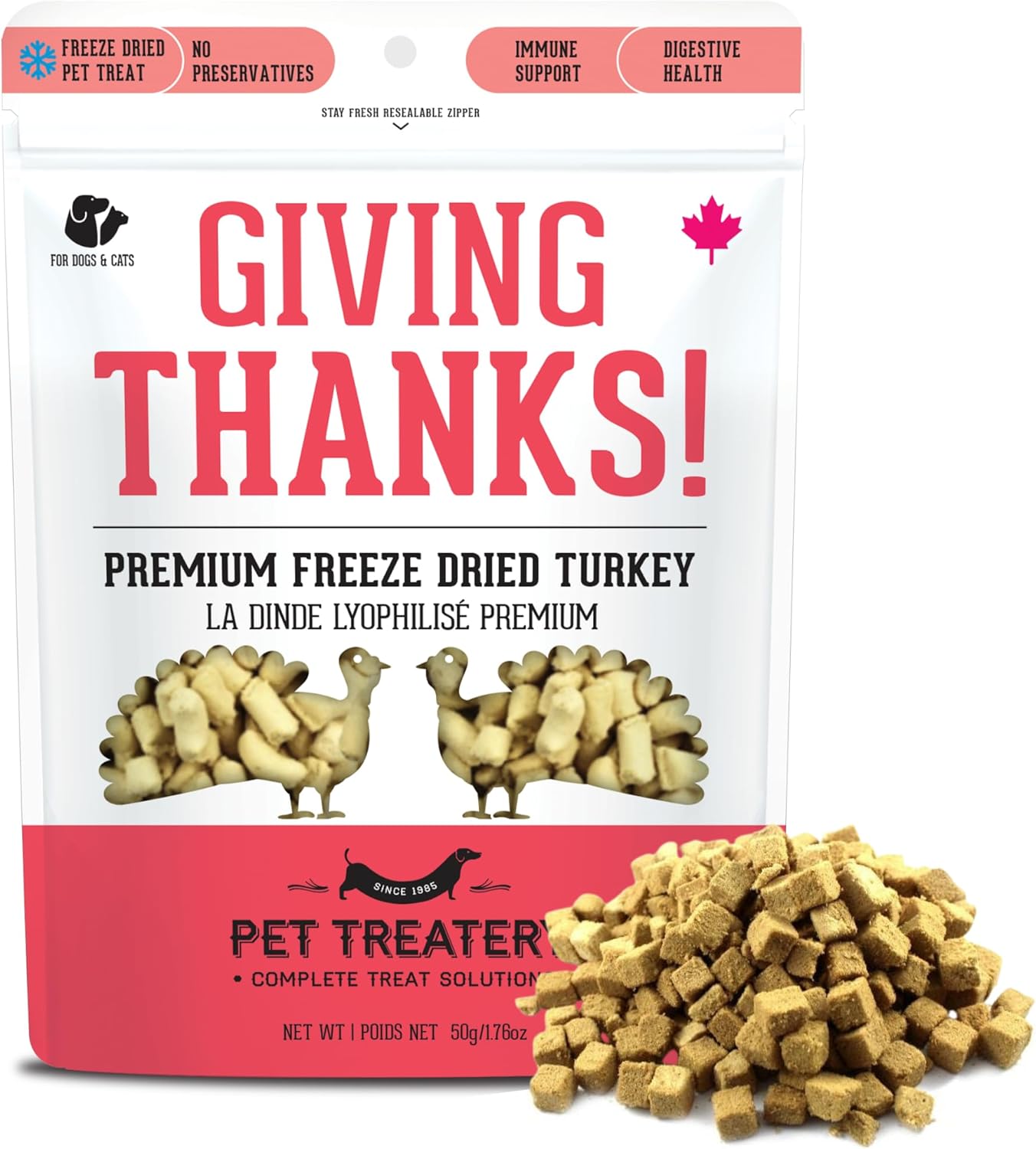 Freeze Dried Turkey Treats for Dogs & Cats (1.76 oz, Pack of 1) - Single Ingredient Flash Frozen to Maintain Nutrients Vitamins and Healthy Oils Made in Canada
