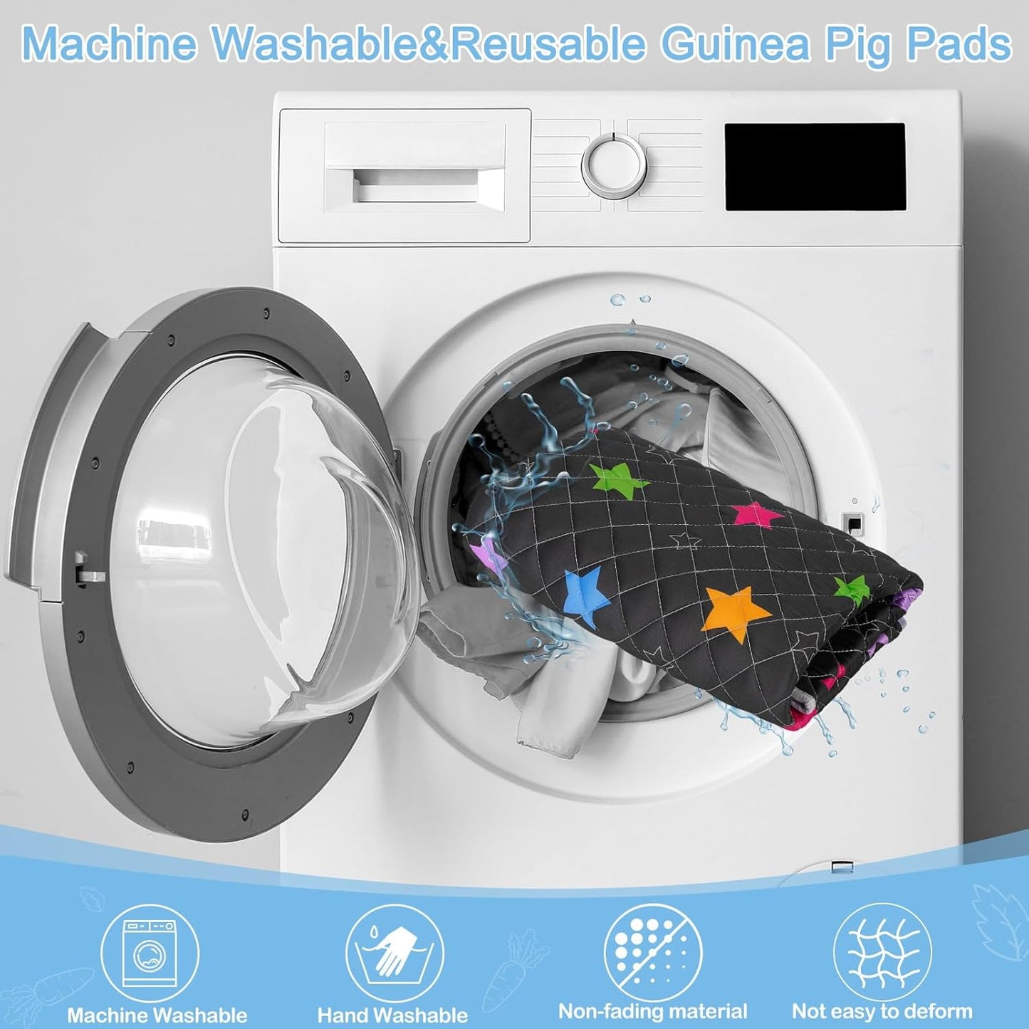 Bienbee Guinea Pig Bedding, 2 Pack 12" x 12" Reusable Guinea Pig Cage Liner Waterproof and Absorbent Small Animal Bedding Washable Guinea Pig Pee Pads for Small Pet Hamster Rabbit Squirrel, Black