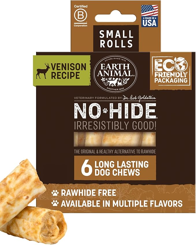 Earth Animal No Hide Small Long Lasting Dog Chew Rolls, Venison - 6 Count