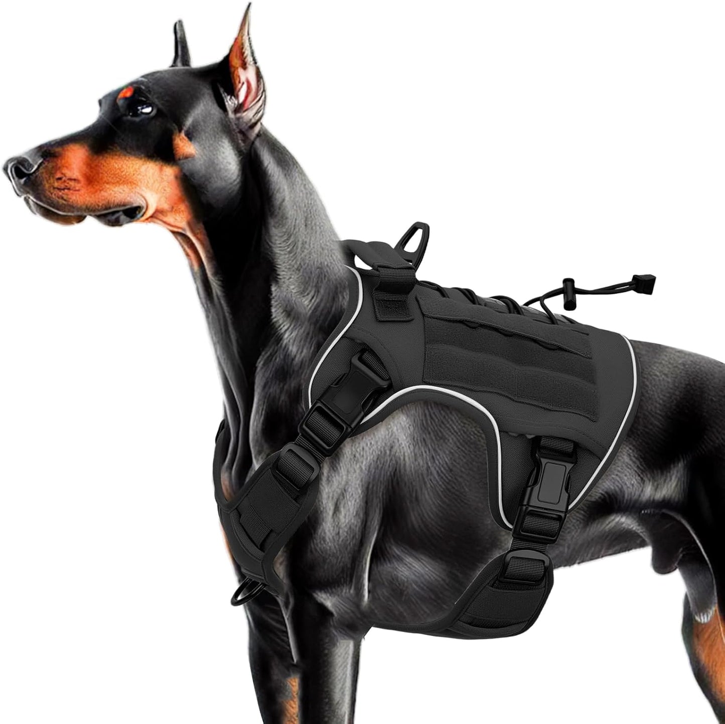 Heavy-Duty Tactical Dog Harness for Large Dogs, No Pull Adjustable Reflective Pet Vest with Molle System, K9 Military-Grade Control for Service Training, Outdoor & 10+ Breeds, Black, Large