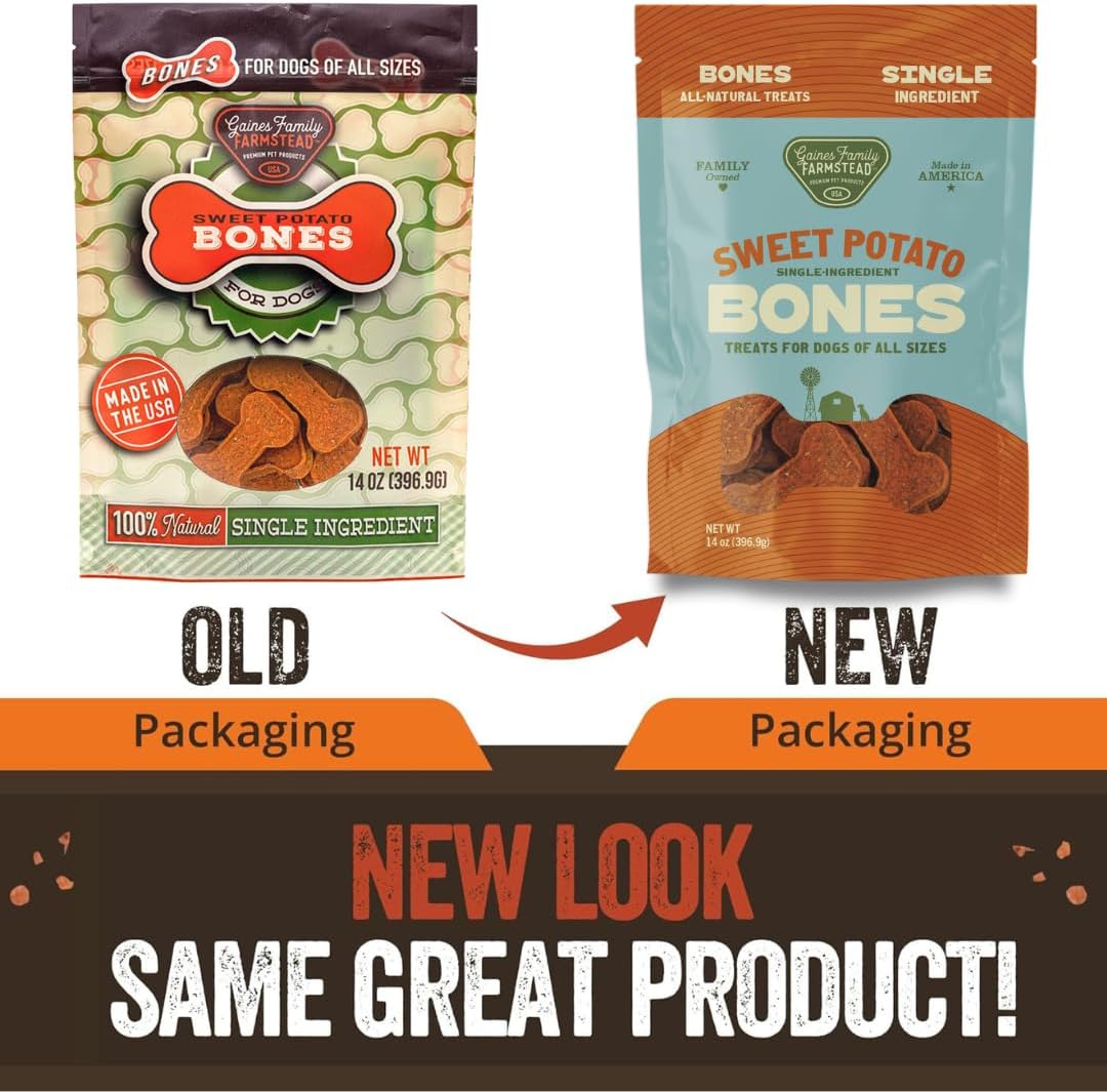 Gaines Family Farmstead Sweet Potato Dog Bones – 14 oz Bag, All-Natural, Single Ingredient, Grain-Free Dog Treats for Digestive Health, High Fiber - Training & Rewards, Made in USA