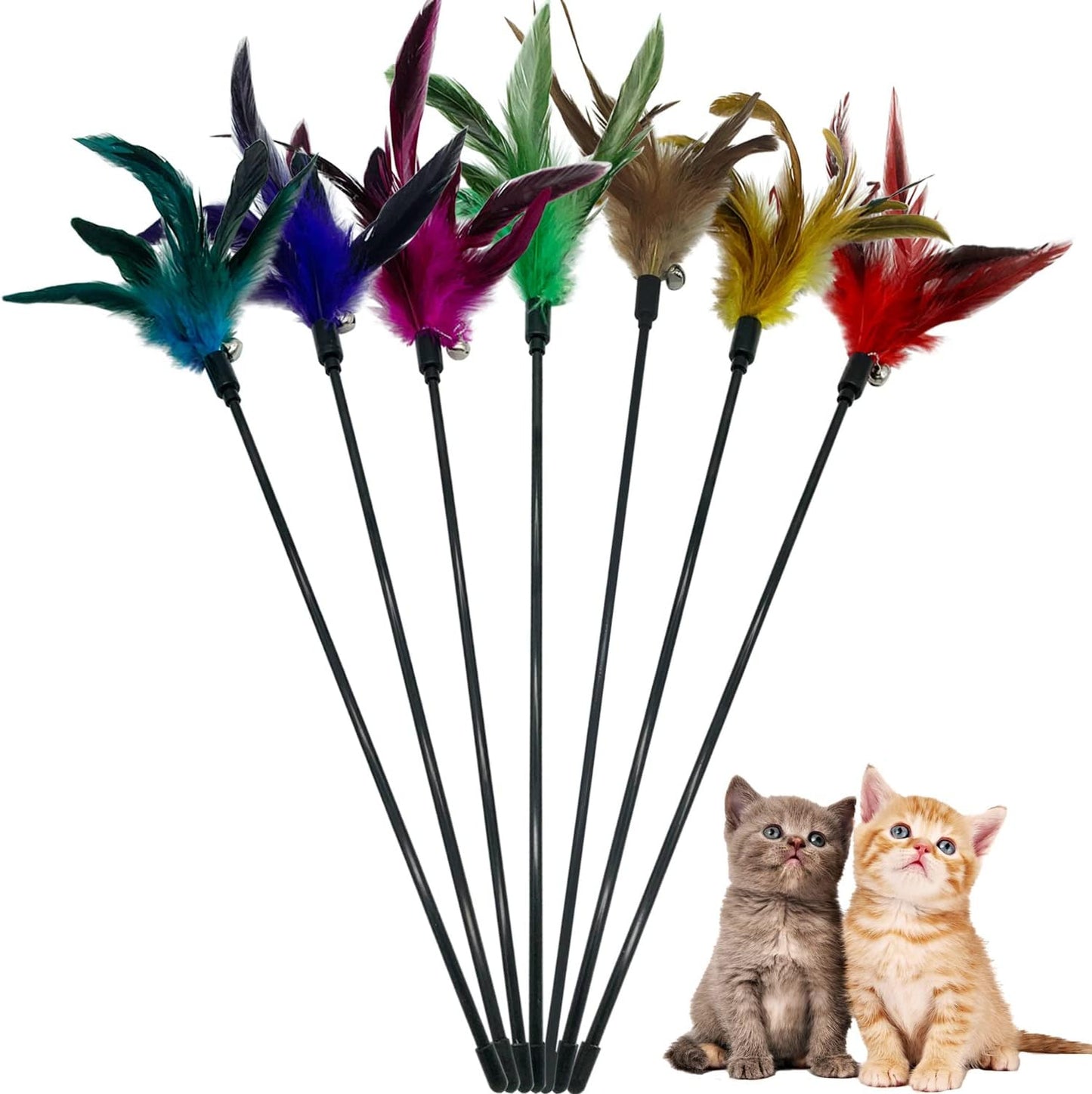 Cat Wand Toy Feather Stick Cat Toys, 7 Pieces Interactive Cat Toy Feathers Wand for Indoor Cats