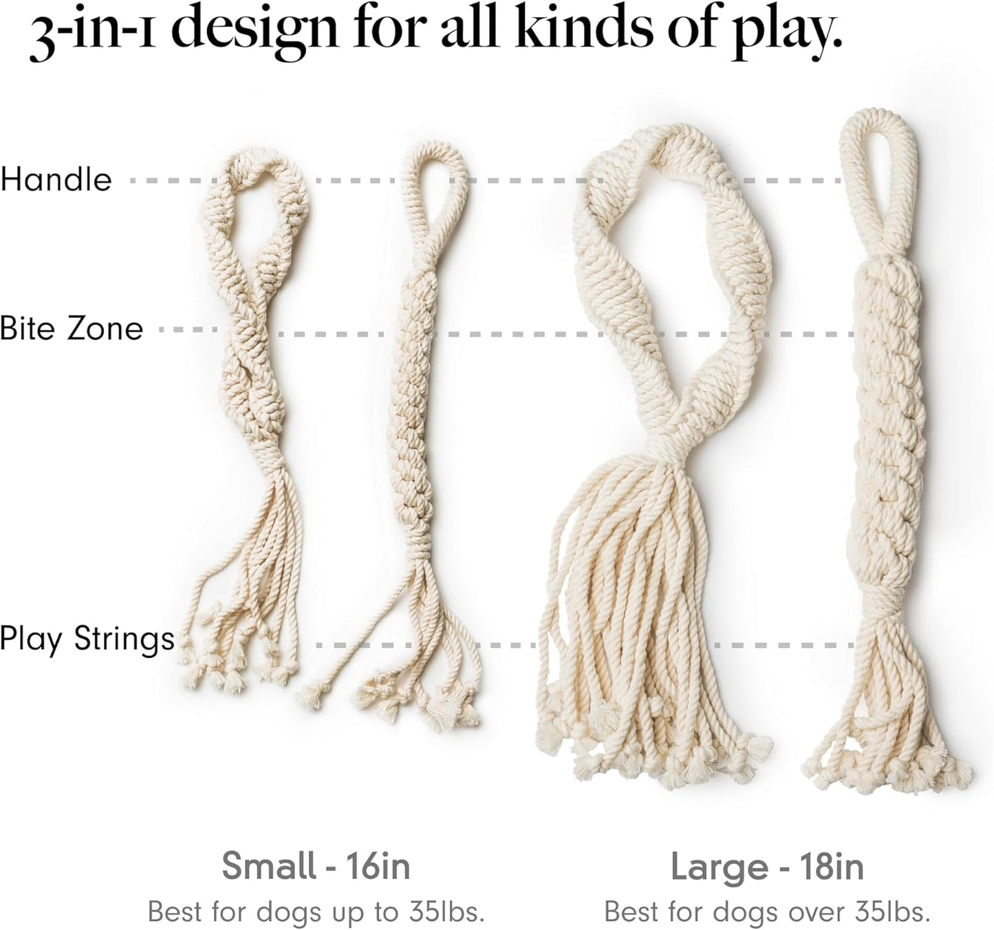 LAY LO Natural, Non-Toxic Cotton Rope Toys for Small and Medium Dogs | 2-Pack | Includes Live Support with Dog Trainer | Durable & Eco-Friendly | Unique Boho Designs with Handle | Puppy Teething Toy