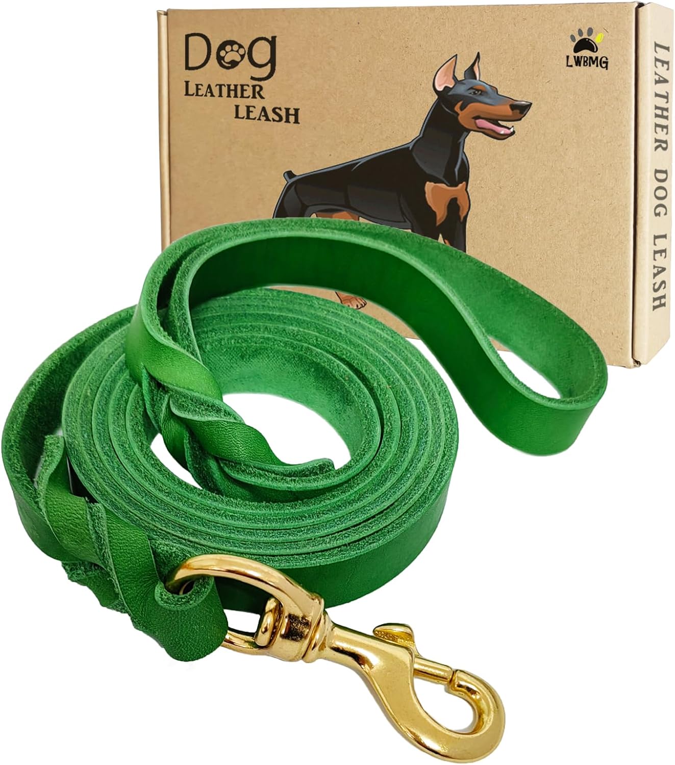 LWBMG Leather Dog Leash 6ft x 3/4 inch, Heavy Duty Dog Training Leash, Strong Sturdy Genuine Handmade Pet Leashes, Soft and Comfortable Leather Leashes for Large, Medium and Small Dogs Green