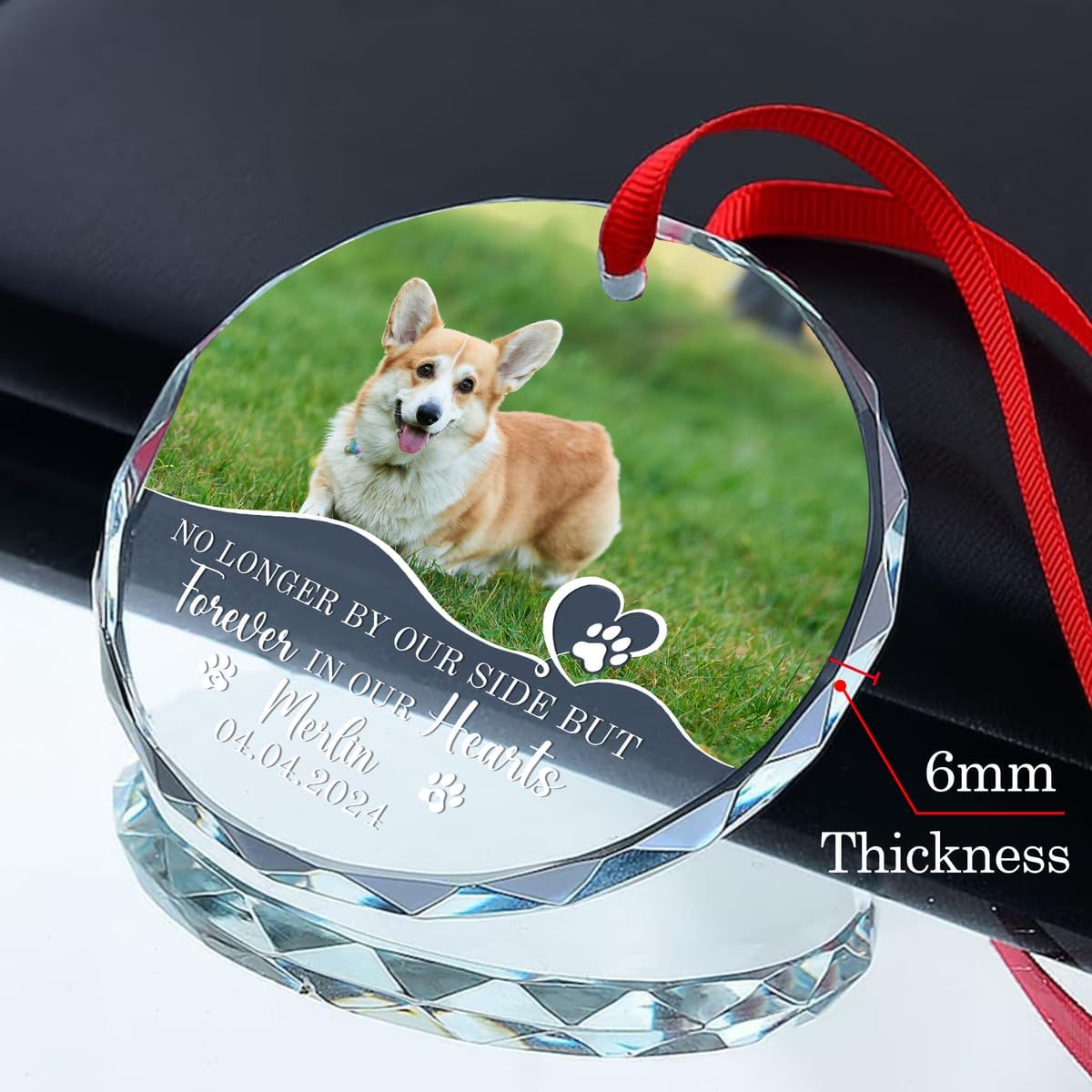 Personalized Wings Memorial Dog Christmas Ornaments - Forever in Our Hearts Acrylic Ornament for Your Loss Pet - Custom Photo, Name, Years (Glass Memorial Dog)