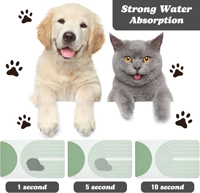 Dog Food Mats for Floors Waterproof, Cat Water Bowl Mats Pet Feeding Absorbent Mat Placemats for Food and Water Green Bohemia 12 * 20 inch