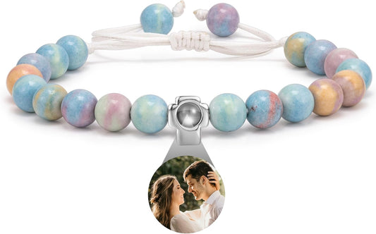 EMIRISTIC Custom Photo Bracelet - Personalized Picture Natural Stone Cuban Chain Bracelet - Any Special Day Gifts