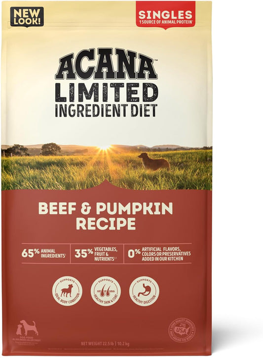 ACANA Singles Limited Ingredient Grain Free High Protein Dry Dog Food Beef & Pumpkin Recipe 22.5lb Bag