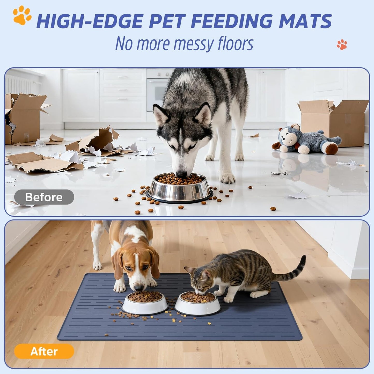 Large Dog Mats for Food and Water, 40"x30" Waterproof Pet Food Mats for Floor Nonslip Silicone Bowl Mats with Raised Edges