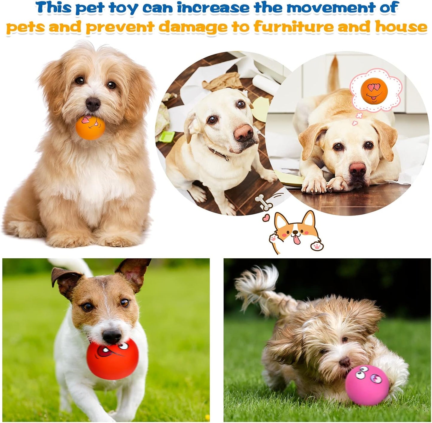 Hungdao 12 Pcs Squeaky Dog Toys Latex Rubber Squeaky Ball Smile Face Emoticon Dog Toys Chewing Interactive Ball Bulk Puppy Lovers Gift for Small Medium Pets Doggie Training(Lively Style)
