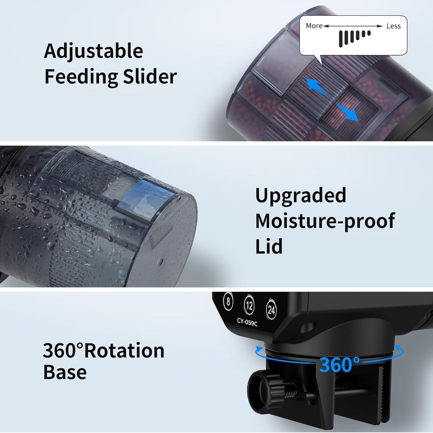 Automatic Fish Feeder for Aquarium: Rechargeable Fish Feeder Dispenser,Moisture-Proof & 200ML Large Capacity Betta Turtle Vacation Feeder,Auto Fish Food Dispenser Timer for Weekends/Business