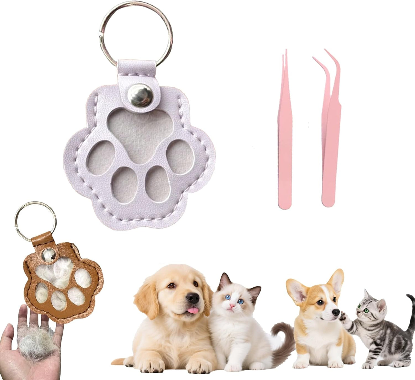 dog fur keepsake keychain cute pet paw shaped leather keychain for dog&cat hair keepsake