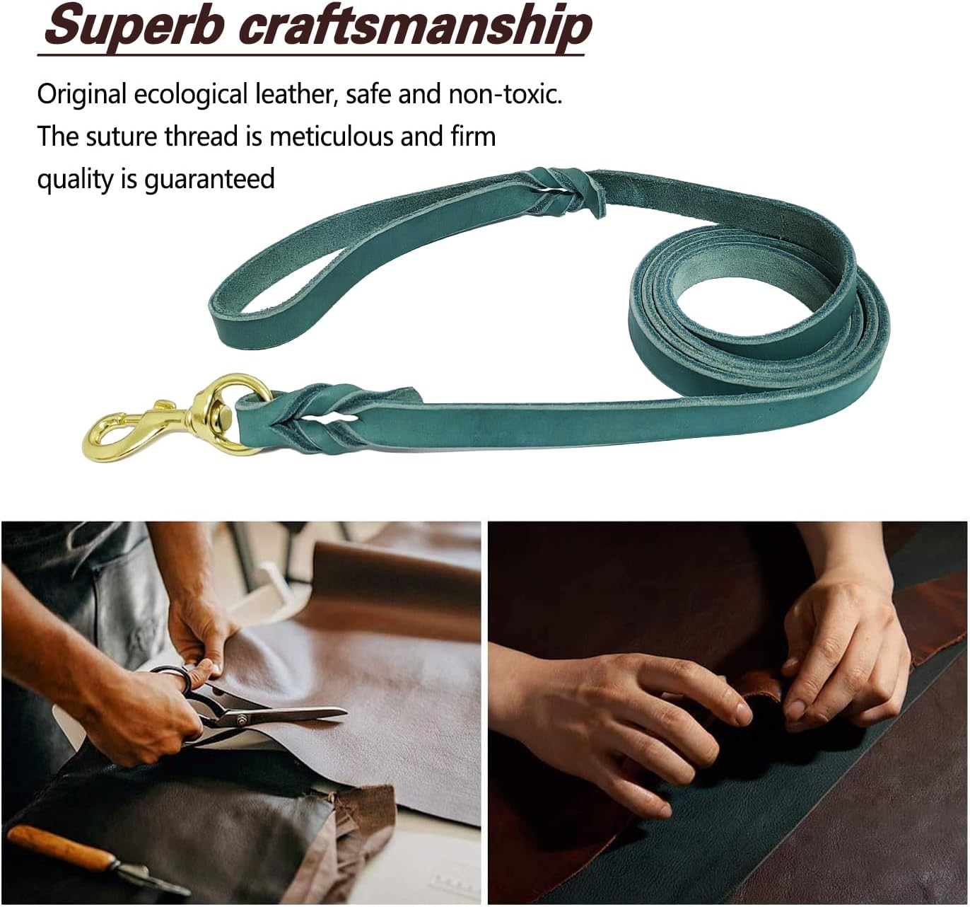 LWBMG Leather Dog Leash 6ft x 3/4 inch Heavy Duty Dog Training Leash, Strong Sturdy Genuine Leather Braided Leashes for Dogs, Soft and Comfortable Pet Lead for Large, Medium Dogs Blue