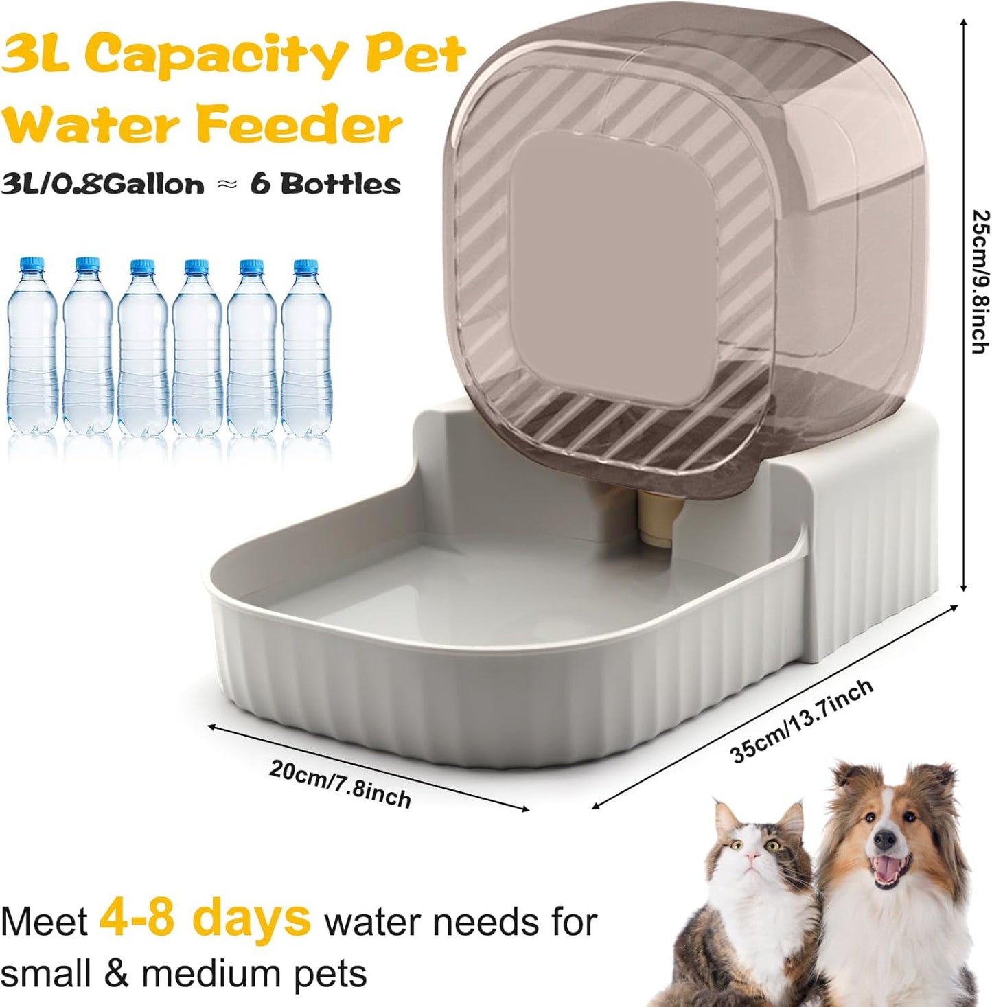 Gravity Water Bowl for Cats, 3L Automatic Pet Water Dispenser, Large Gravity Dog Water Bowl & Cat Water Dispenser, Suitable for Cats, Rabbits, Small and Medium-Sized Dogs