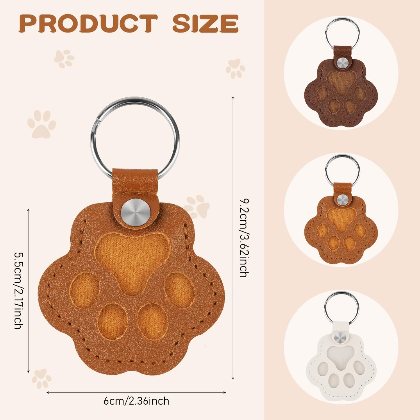 Dog Fur Storage Keychain,Cat Paw Shaped Keychains,Cute Leather Paw Keychain Pet Hair Keepsake Keyring, Pet Memorial Gifts for Bag Purse Paws Charm Key Holder（5pcs）