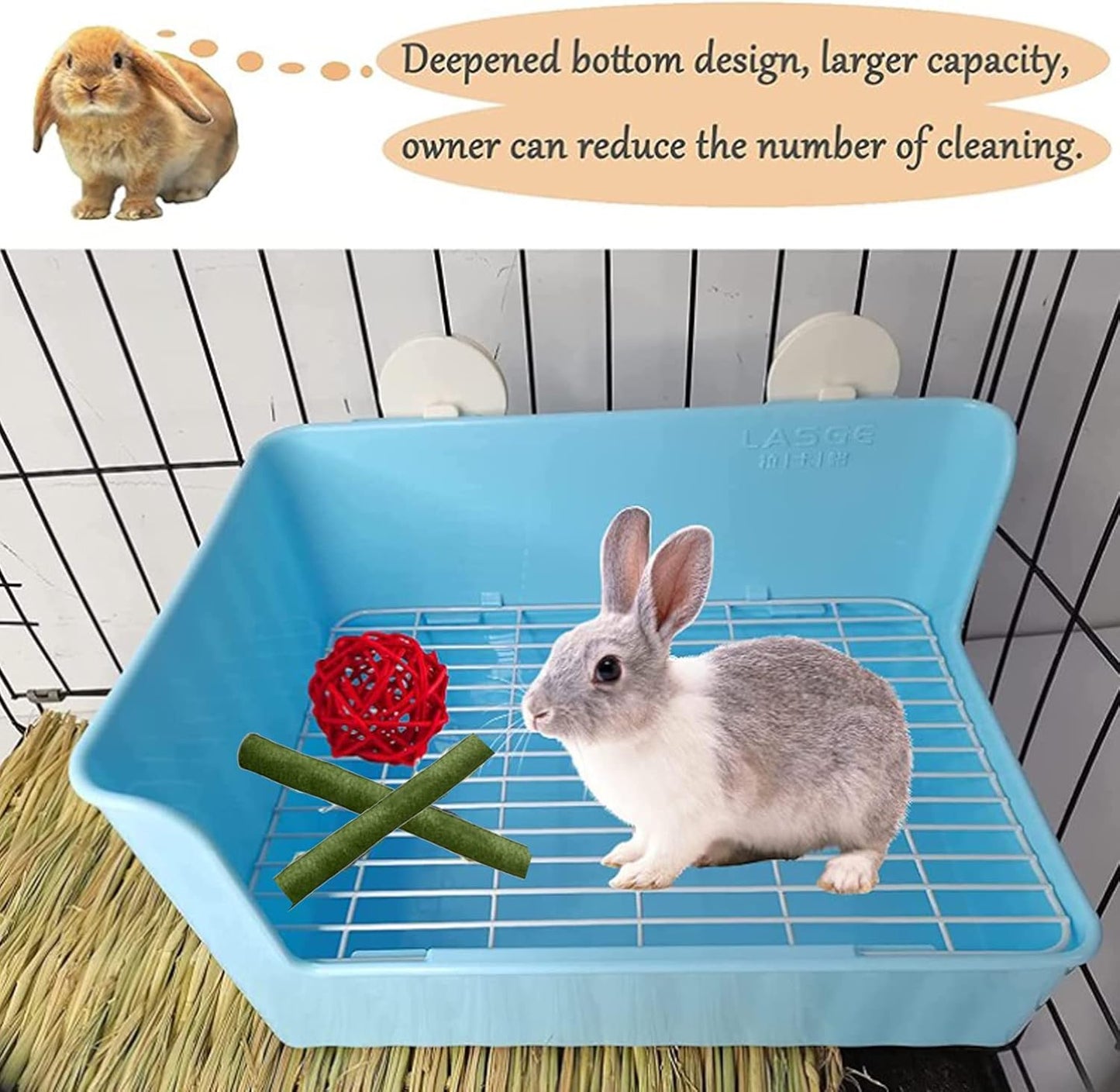 Tfwadmx Rabbit Litter Box Toilet Bunny Corner Litter Pan Pet Toilet Potty Trainer with Scoop Rabbit Chew Toys for Guinea Pigs Galesaur Chinchilla Ferret Small Animal (Blue)