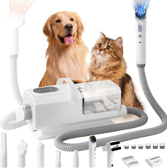 Dog Grooming Vacuum and Dryer,2.2L Pet Grooming Vacuum Kit for Dogs with 8 Tools, Low Noise Adjustable Speed and Temperature Control Blower