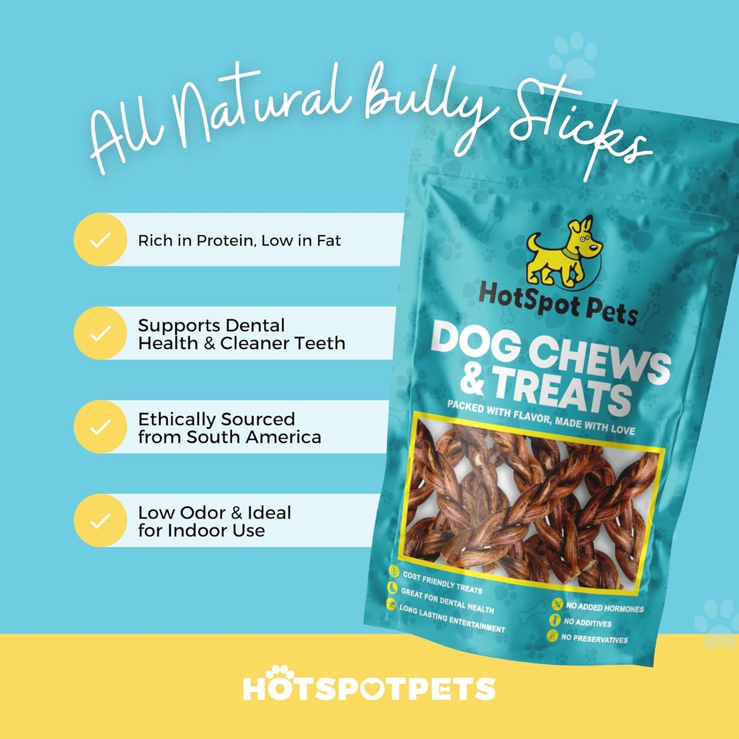 hotspot pets Braided Bully Sticks for Dogs - (12 Inch Stix- 5 Count) Premium All Natural Long Lasting Twisted Beef Pizzle Lasting Dog Chew Treats - Grain Free Fully Digestible Rawhide Alternative