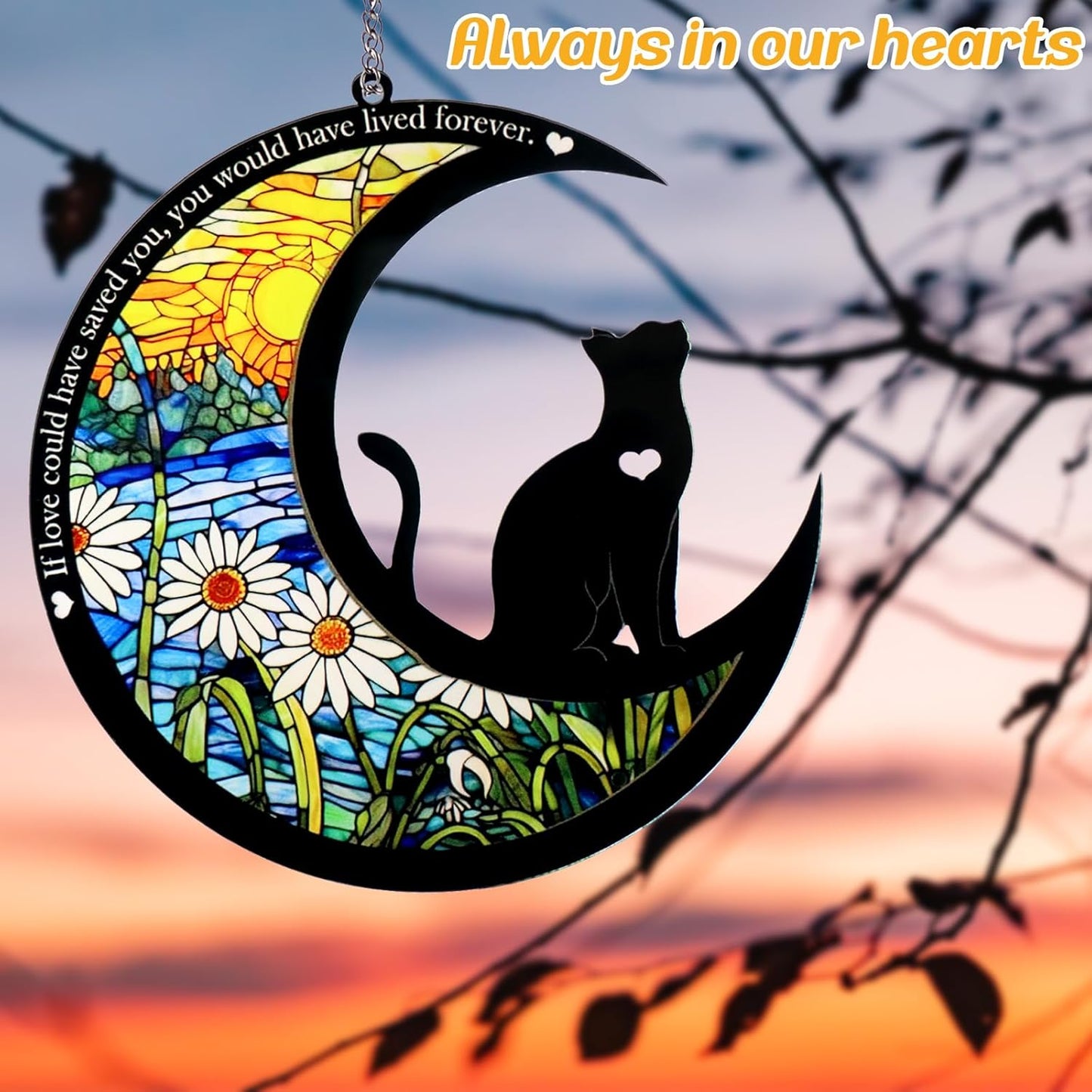 Pet Memorial Suncatcher, Loss of Cat & Dog Sympathy Gifts, Hanging Stained Acrylic Light Catcher, Cat & Dog Memorial Ornament for Pet Lovers, Daisy Pattern