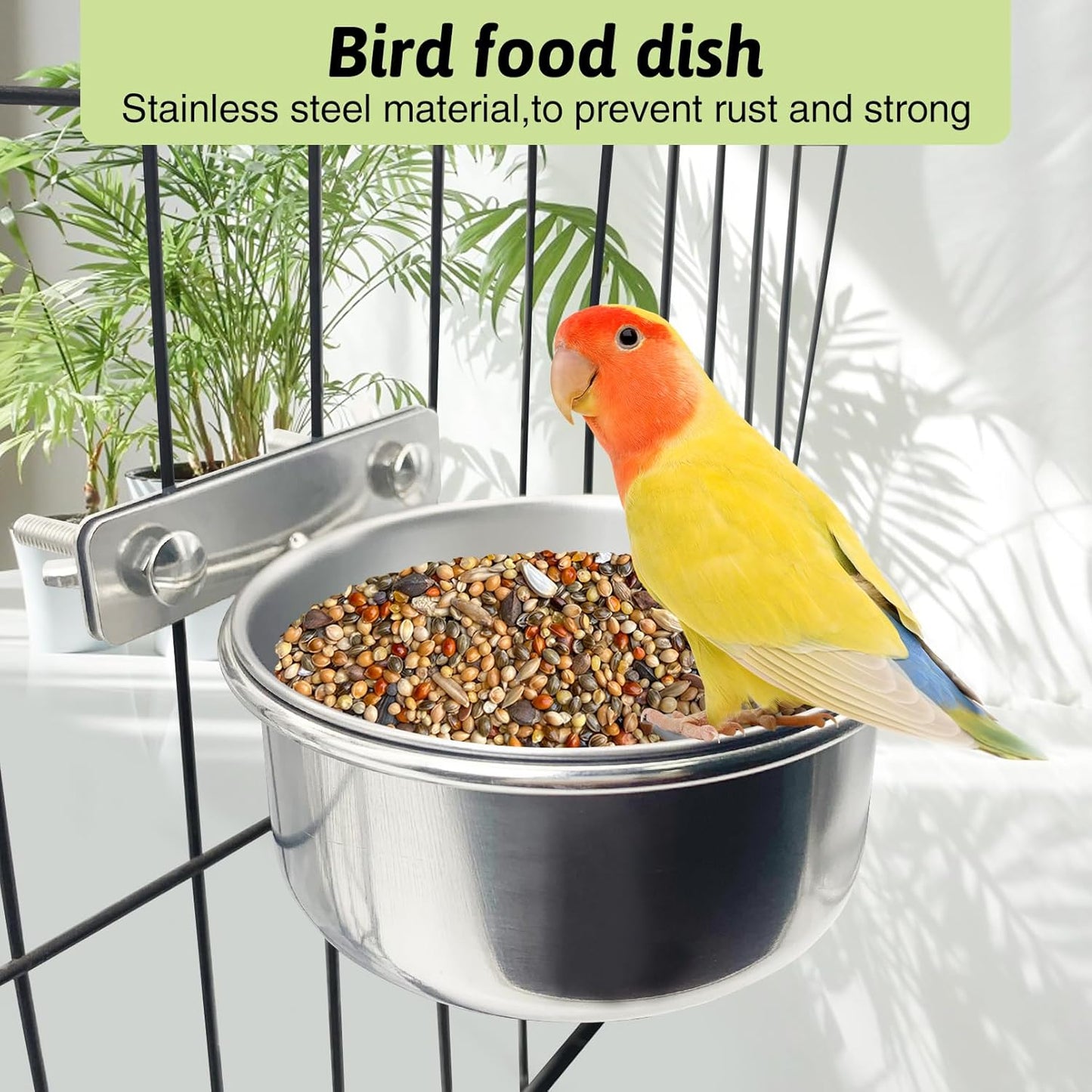 Tfwadmx 6 Pcs Stainless Steel Bird Bowls with Clamp Holder, Bird Dishes for Cage, Cockatiels Lovebird Budgie Chinchilla