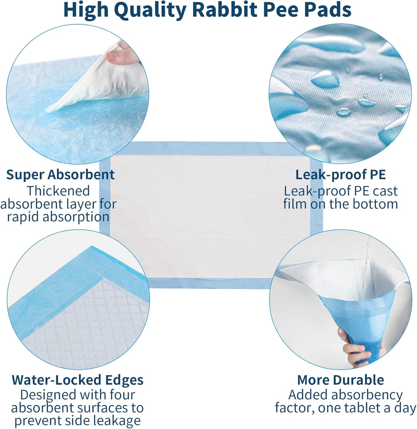 Tfwadmx 100 Pcs Rabbit Pee Pads Disposable Cage Liners Leak-Proof Super Absorbent Potty Training Pad for Puppy Guinea Pigs Hedgehog Hamsters Chinchillas Cats and Other Small Animals