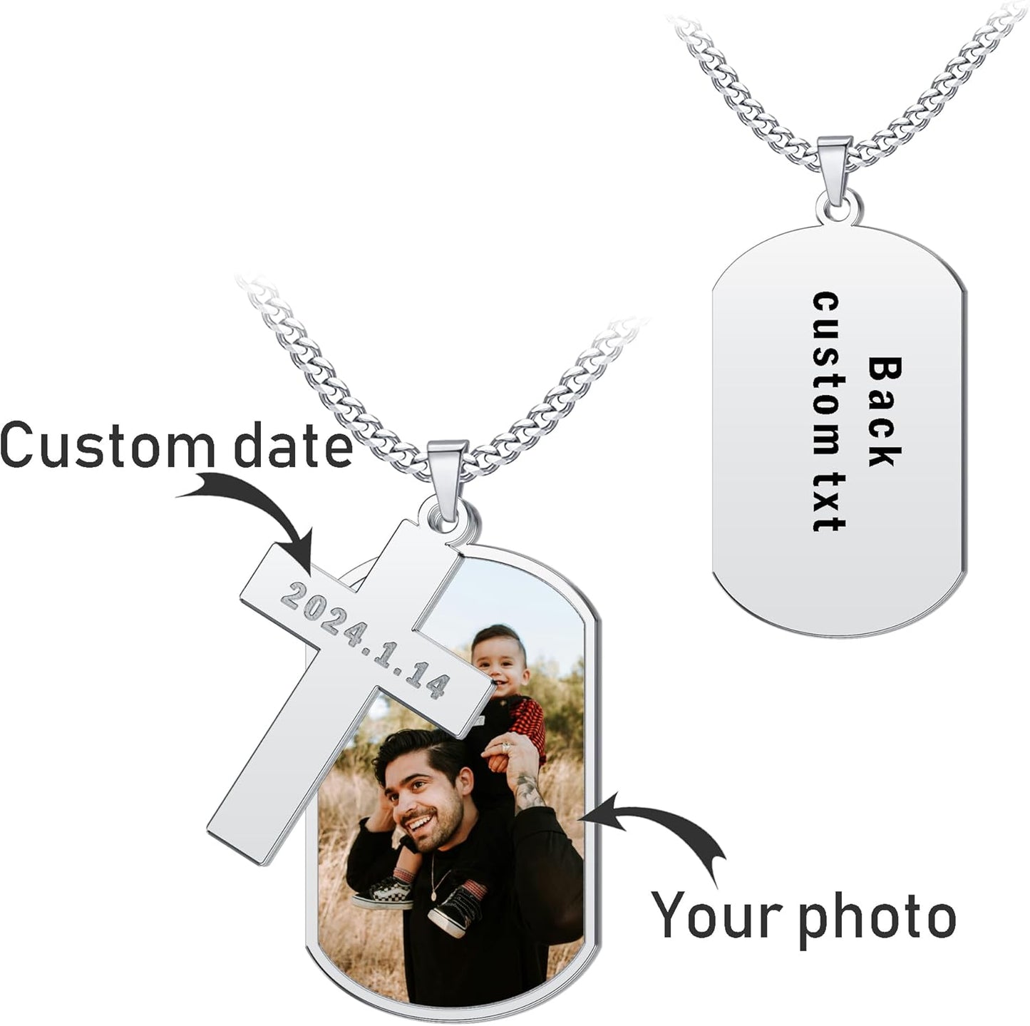 CharmSStory Personalized Photo Necklaces Custom Engraved Name Necklace Memory Keepsake Picture Necklace Pendant Customized Gifts for Women Men