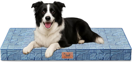 Outdoor Dog Bed for Medium Dogs, Waterproof Dog Crate Bed for Puppy Beds, Orthopedic Egg Crate Foam Pet Bed with Washable Removable Oxford Cover, White Blue
