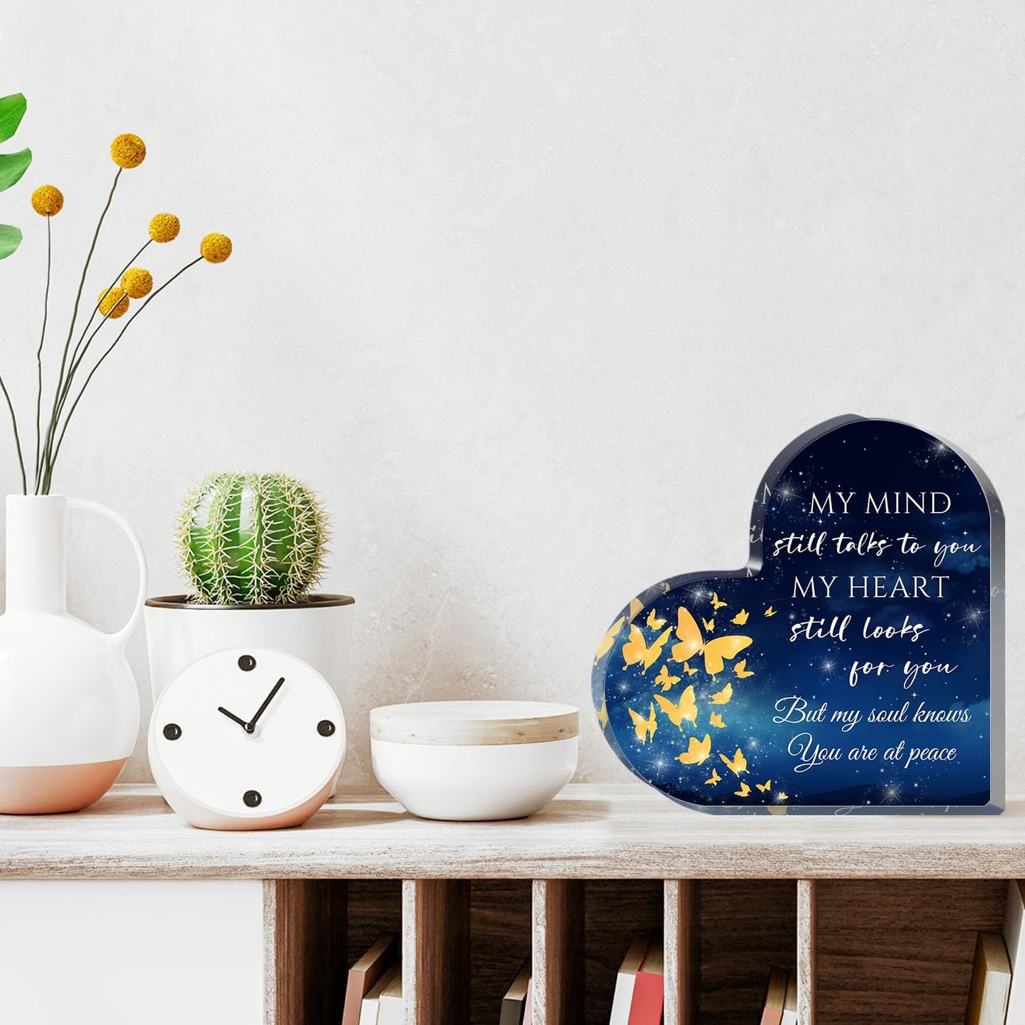 Xendelow Heart-Shaped Acrylic Decor Sign, Sympathy Gift for Loss, 5 x 5 x 0.6 inches