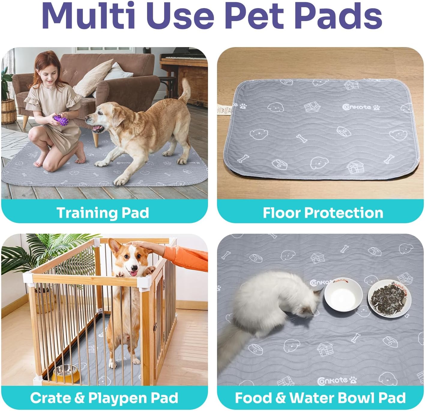 Dog Washable Pee Pads, 36"x41" Super Absorbent Reusable Puppy Pad Non-Slip Dog Playpen Mat Waterproof for Puppy Training, Potty, Playpen,Incontinence