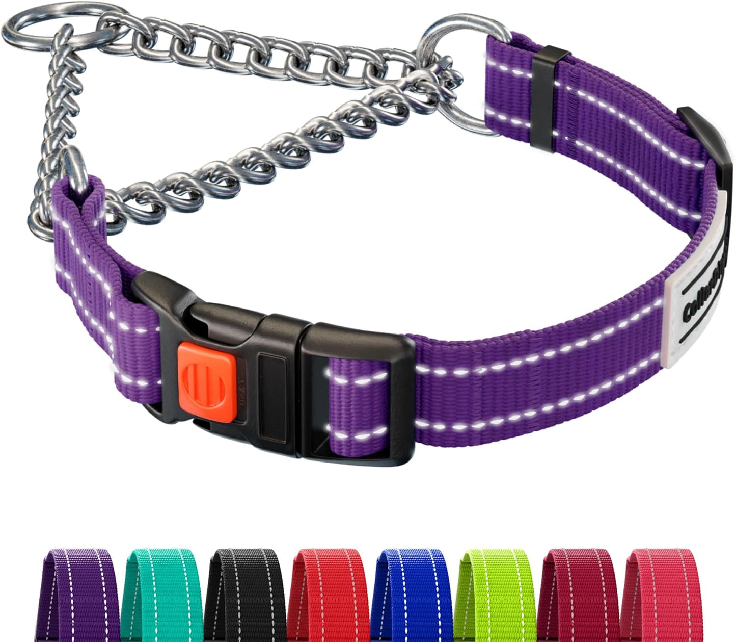 CollarDirect Martingale Dog Collar with Stainless Steel Chain and Quick Release Buckle - Reflective Collar for Large, Medium, Small Dogs - Purple, Small (Neck Size 12"-15")