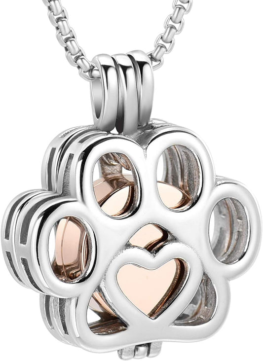 Oinsi Pet Cremation Jewelry For Ashes For Dog/Cat Paw Stainless Steel Memorial Locket Urn Necklace Inside Mini Case Keepsake Cremation Jewelry Women Men