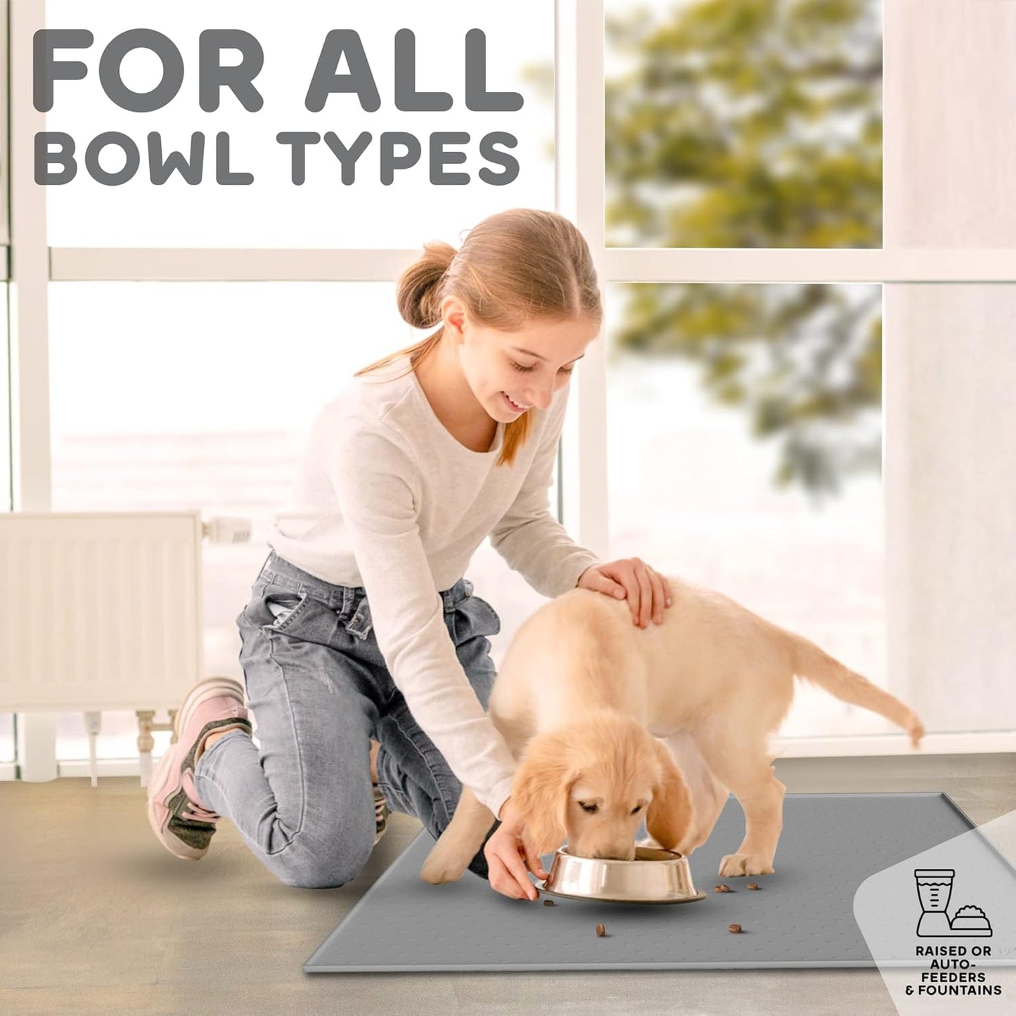 Dog Food Mat - 28x18 Raised Edges Dogs Mat for Food and Water Prevent Spill, Waterproof Cat Food Mats Protect Floors, Easy Clean Dog Bowl Mats for Food and Water, Silicone Pet Feeding Placemats