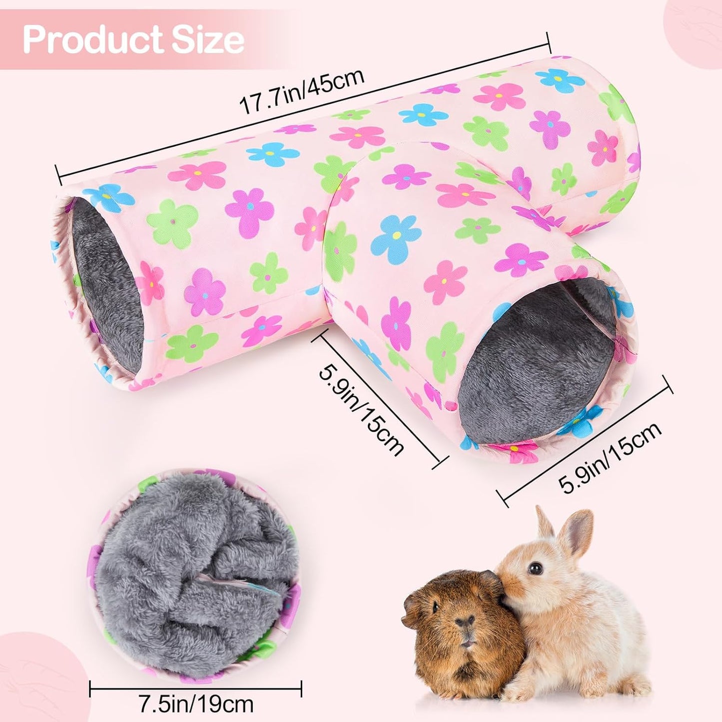 Glittme Guinea Pig Tunnel Washable Guinea Pigs Hideout Portable Rabbit Tunnels Soft Ferret Tunnel for Playing Resting Guinea Pig Accessories for Hedgehogs, Hamster, Apricot Flowers