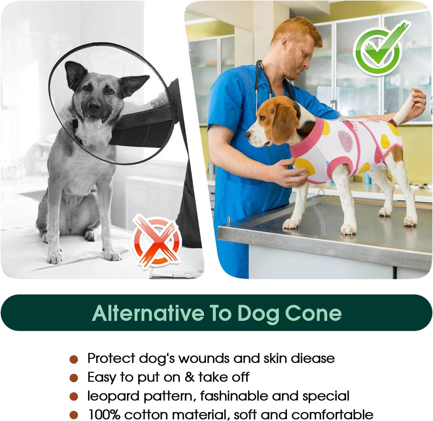 Kuoser Dog Recovery Suit for Female Male Dogs, Post-Surgery Bodysuit for Spay Neuter, Dog Onesie After Surgery, Anti-Licking Pet Surgical Recovery Suit