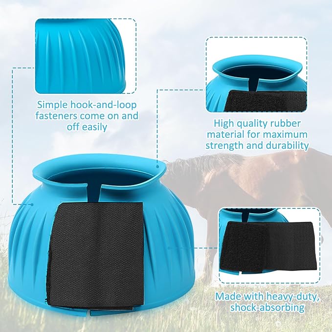 Abbylike Horse Bell Boots Protect Against Hoof Impact Trauma Rubber Bell Boots Horse Care for Turnout No Rub Design Comfort Quick Wrap Hook and Loop