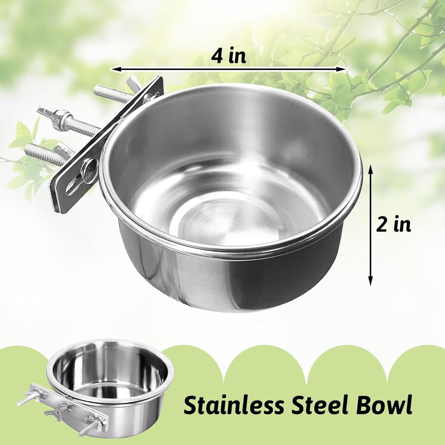 Tfwadmx 2 Pcs Bird Feeding Dish Cups,Parrot Food Bowl Clamp Holder Coop Cup Bird Cage Water Bowl for Parakeet African Greys Conure Cockatiels Lovebird Budgie Chinchilla