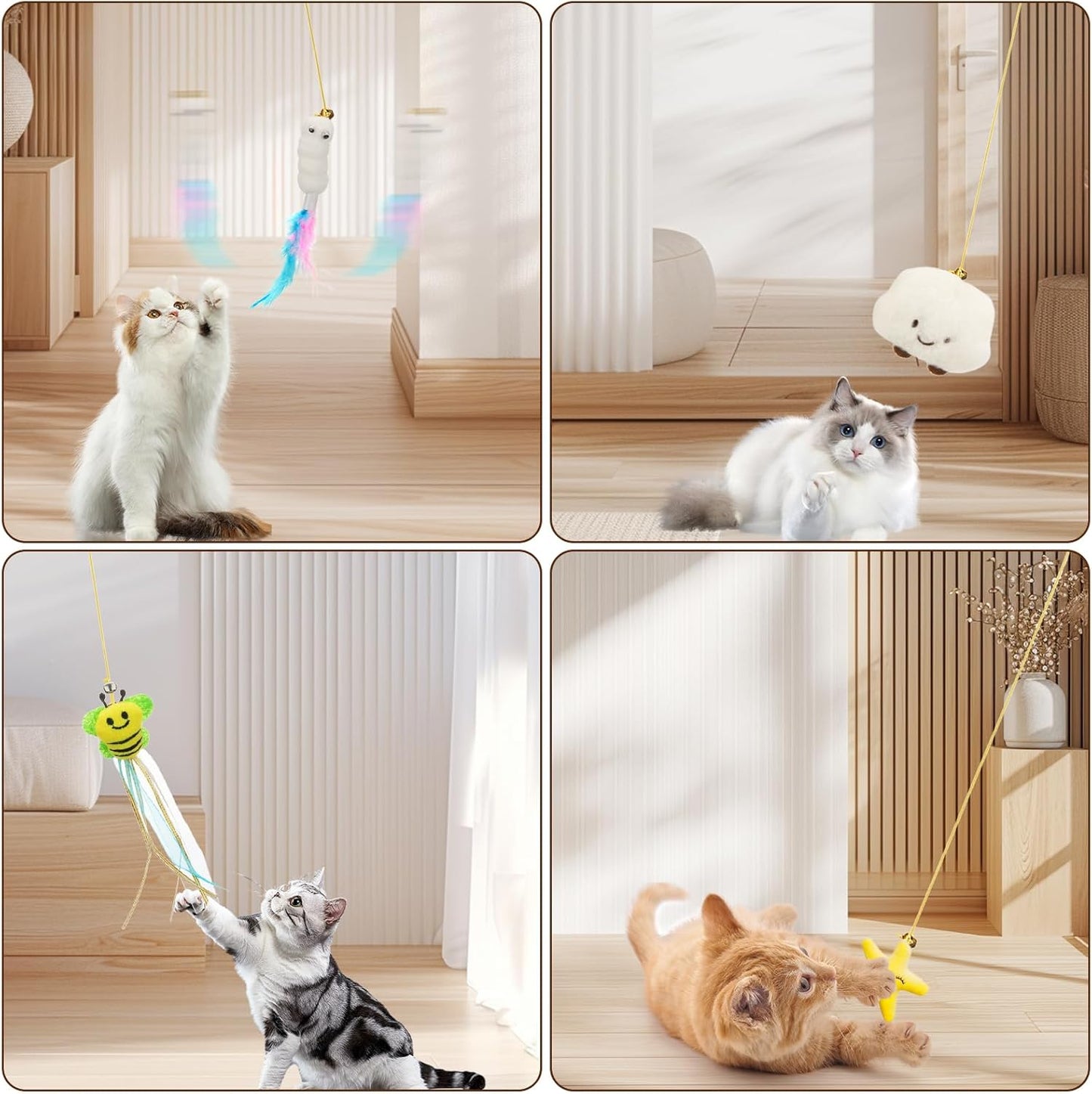 6 PCS Interactive Cat Feather Toys, Indoor Hanging Retractable Cat Toy, Self Play Toys Make Fun Excecise
